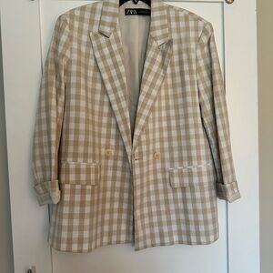 Zara Beige Checkered Blazer